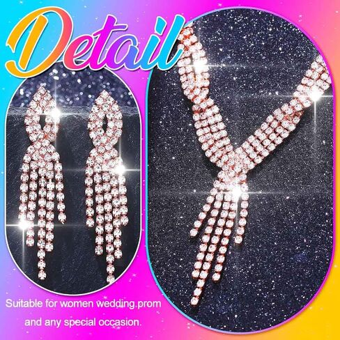Aukmla Rhinestones Prom Bridal Jewelry Set Sparkly Wedding Necklace Earrings Bracelet Sets for Women and Brides in Saudi Arabia