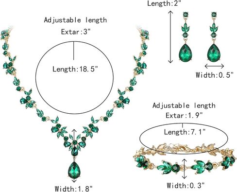 Crysdue Wedding Jewelry Set for Women Bride Bridesmaid, Stunning Marquise Rhinestone Crystal Floral Leaf Vine Pendant Necklace Dangle Earrings Bracelet for Prom Party in Saudi Arabia