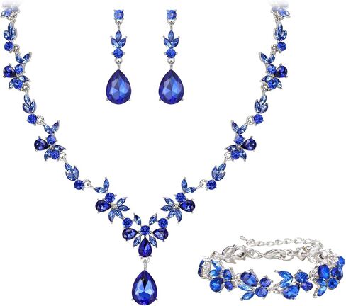 Crysdue Wedding Jewelry Set for Women Bride Bridesmaid, Stunning Marquise Rhinestone Crystal Floral Leaf Vine Pendant Necklace Dangle Earrings Bracelet for Prom Party in Saudi Arabia