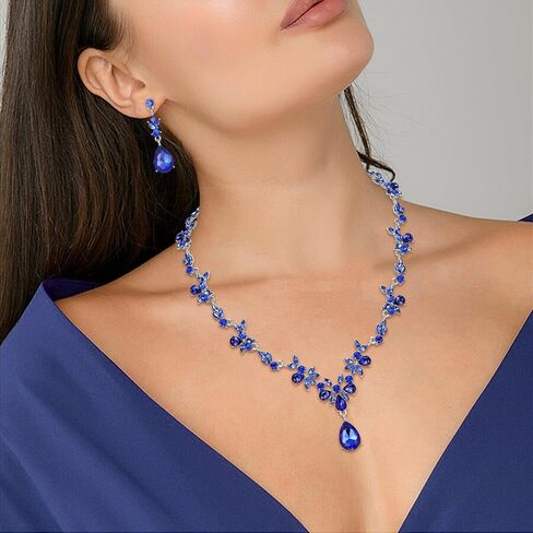 Crysdue Wedding Jewelry Set for Women Bride Bridesmaid, Stunning Marquise Rhinestone Crystal Floral Leaf Vine Pendant Necklace Dangle Earrings Bracelet for Prom Party in Saudi Arabia