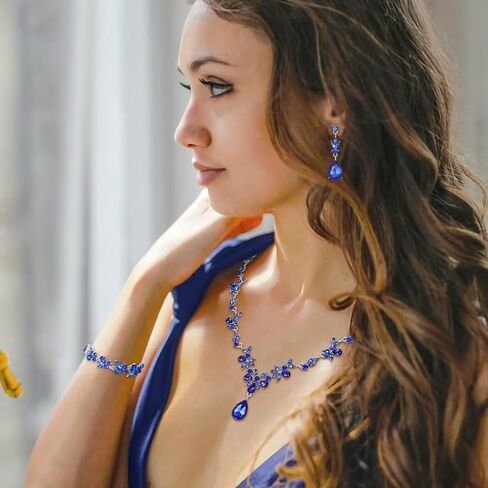Crysdue Wedding Jewelry Set for Women Bride Bridesmaid, Stunning Marquise Rhinestone Crystal Floral Leaf Vine Pendant Necklace Dangle Earrings Bracelet for Prom Party in Saudi Arabia