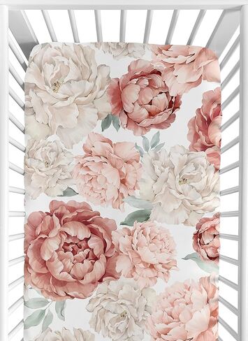 مجموعة ملاءات سرير أطفال من Sweet Jojo Designs Boho Shabby Chic زهرية للفتيات، مجموعة ملاءات مناسبة للرضع حديثي الولادة، مرتبة بيضاوية مستطيلة الشكل، 2p، وردي سادة، أبيض عاجي بوهيمي عتيق، ألوان مائية in Saudi Arabia