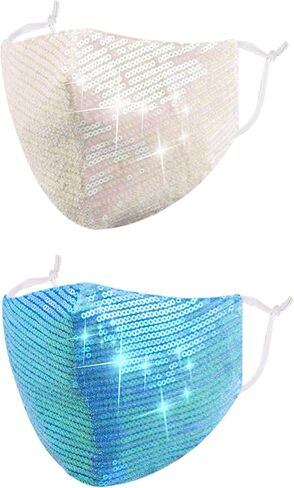 2 Pcs Sequin Face Mask with Filter Pocket, Adjustable Ear Loops, Masquerade Mask for Women in Kuwait
