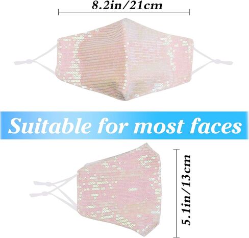 2 Pcs Sequin Face Mask with Filter Pocket, Adjustable Ear Loops, Masquerade Mask for Women in Kuwait