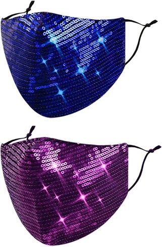 2 Pcs Sequin Face Mask with Filter Pocket, Adjustable Ear Loops, Masquerade Mask for Women in Kuwait