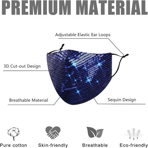 2 Pcs Sequin Face Mask with Filter Pocket, Adjustable Ear Loops, Masquerade Mask for Women in Kuwait