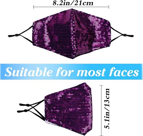 2 Pcs Sequin Face Mask with Filter Pocket, Adjustable Ear Loops, Masquerade Mask for Women in Kuwait
