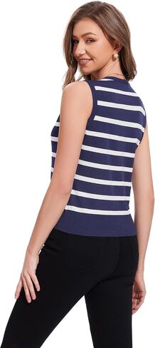 Women's Vest V Neck Striped Lightweight Sleeveless Sweater Button Up Knit Tops Summer Casual Outfits in Kuwait