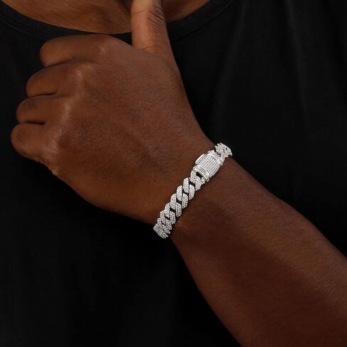 10mm Miami Cuban Link Bracelet Full Iced Out Bling 5A CZ Diamonds Hip Hop Jewelry Gifts for Men Women Silver 7~8.5inch in Saudi Arabia
