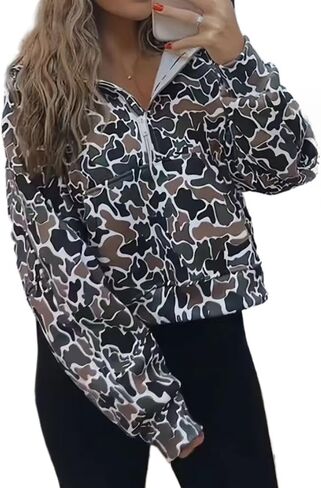 Oversized Quarter Zip Pullover Women Camo Zip Up Hoodie Purple Camo Hoodie Womens Colorful Patchwork Graphic Hoodies in Saudi Arabia