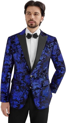 MAGE MALE Men's Velvet Floral Tuxedo Peak Lapel One Button Dinner Party Prom Wedding Suit Jacket in Saudi Arabia