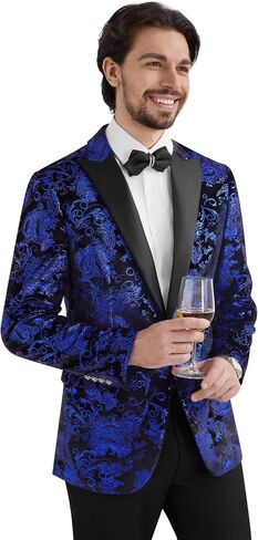 MAGE MALE Men's Velvet Floral Tuxedo Peak Lapel One Button Dinner Party Prom Wedding Suit Jacket in Saudi Arabia