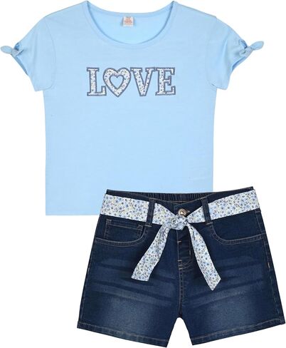 Sweet Butterfly Girls Jeans Short Sets - 2 Piece Girls Clothing Set in Saudi Arabia