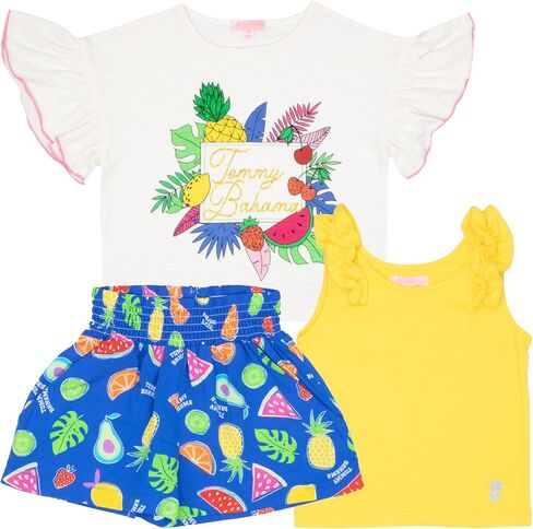 Tommy Bahama Girl's Casual 3-Piece Set - Short Sleeve Graphic Print T-Shirt, Tank Top, and Shorts - Summer Outfit for Kids in Saudi Arabia