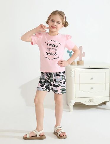 Toddler Girl Clothes Cute Ruffle Short Sleeve Letter Print Tops High Waist Shorts Girls Summer Outfits 2-6T in Saudi Arabia