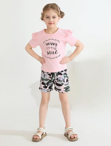 Toddler Girl Clothes Cute Ruffle Short Sleeve Letter Print Tops High Waist Shorts Girls Summer Outfits 2-6T in Saudi Arabia