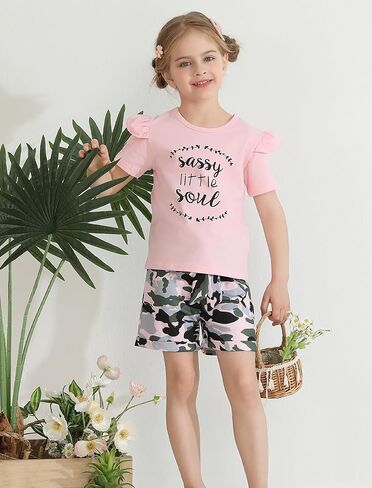Toddler Girl Clothes Cute Ruffle Short Sleeve Letter Print Tops High Waist Shorts Girls Summer Outfits 2-6T in Saudi Arabia