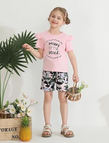 Toddler Girl Clothes Cute Ruffle Short Sleeve Letter Print Tops High Waist Shorts Girls Summer Outfits 2-6T in Saudi Arabia