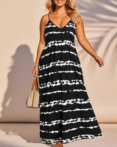 Pinup Fashion Women's Summer Maxi Dress Plus Size Sleeveless Spaghetti Strap Beach Long Dresses in Saudi Arabia
