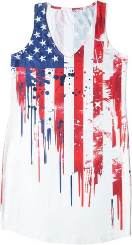 BANGELY American Flag Dresses for Women 4th of July Patriotic Sleeveless Dress Stars Stripe Deep V Neck Mini Tank Dress in Saudi Arabia