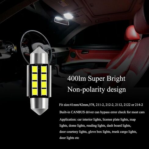 WLJH DE3175 LED Bulb 31mm Dual Contact 6000K White 400lm High Bright, Canbus Error Free Car Interior Lights for Dome Map Reading Door Trunk Glove Box License Plate Light (Pack of 10) in Saudi Arabia