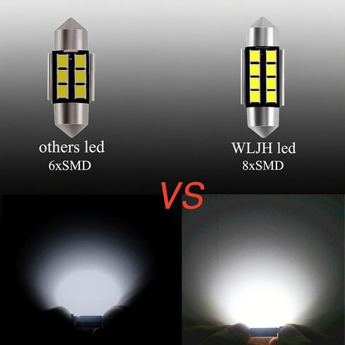WLJH DE3175 LED Bulb 31mm Dual Contact 6000K White 400lm High Bright, Canbus Error Free Car Interior Lights for Dome Map Reading Door Trunk Glove Box License Plate Light (Pack of 10) in Saudi Arabia