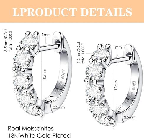 Moissanite Hoop Stud Earring for Women:D Color VVS1,Sterling Silver Huggie Earrings for Women,18K White Gold Plated Lab Created Diamond Earrings Hypoallergenic Hoop Earrings in Saudi Arabia