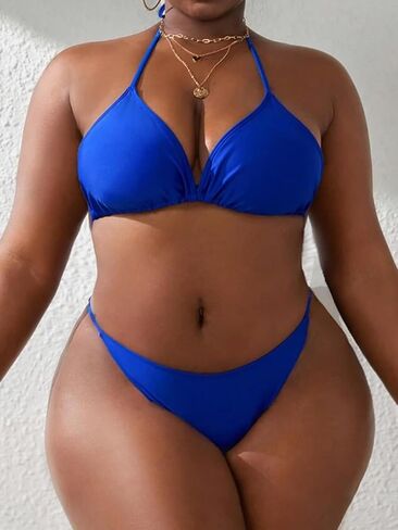 WODECASA Women's Plus Size 3 Piece Swimsuits Halter Triangle Bikini Set with Drawstring Semi Sheer Cover Up Bathing Suit in Saudi Arabia