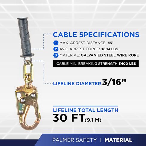 SRD 30 FT. Self Retracting Lifeline I ANSI Z359.14-2021 Class 1 I SRL Device Swivel Top Galvanized Cable w/Small Steel Snap Hook I Fall Arrest Safety Yoyo | SRL Device, Swivel Top Galvanized Steel Wire Rope & Steel Snap Hook, Fall Arrest Safety Yoyo, Fall in Kuwait