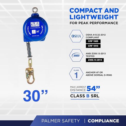 SRD 30 FT. Self Retracting Lifeline I ANSI Z359.14-2021 Class 1 I SRL Device Swivel Top Galvanized Cable w/Small Steel Snap Hook I Fall Arrest Safety Yoyo | SRL Device, Swivel Top Galvanized Steel Wire Rope & Steel Snap Hook, Fall Arrest Safety Yoyo, Fall in Kuwait