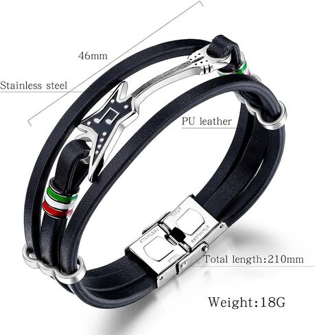 Mens Punk Rock Stainless Steel Guitar Wristband Multi Layered Leather Cuff Bracelet in Saudi Arabia