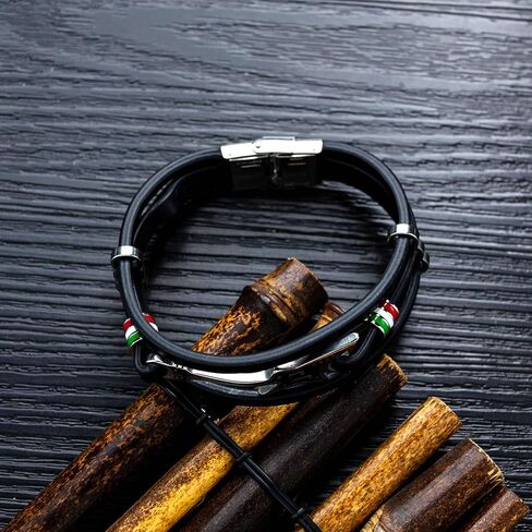Mens Punk Rock Stainless Steel Guitar Wristband Multi Layered Leather Cuff Bracelet in Saudi Arabia