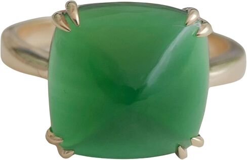 Green Onyx Sugar Loaf Cut Gold Plated Sterling Silver Ring - Natural Gem Gemstone - Birthday Valentine's Mother's Day Gift - Handmade Jewelry Gift Ideas for Women (9) in Kuwait