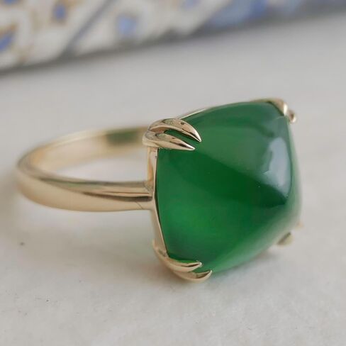 Green Onyx Sugar Loaf Cut Gold Plated Sterling Silver Ring - Natural Gem Gemstone - Birthday Valentine's Mother's Day Gift - Handmade Jewelry Gift Ideas for Women (9) in Kuwait