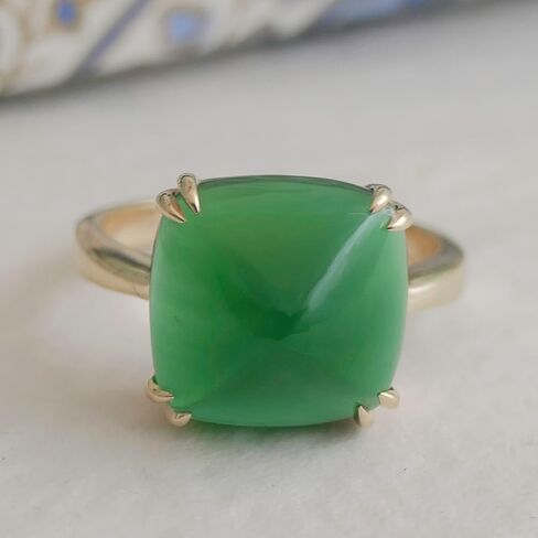 Green Onyx Sugar Loaf Cut Gold Plated Sterling Silver Ring - Natural Gem Gemstone - Birthday Valentine's Mother's Day Gift - Handmade Jewelry Gift Ideas for Women (9) in Kuwait