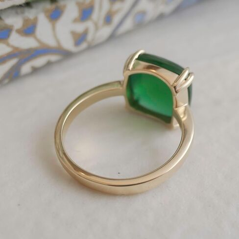 Green Onyx Sugar Loaf Cut Gold Plated Sterling Silver Ring - Natural Gem Gemstone - Birthday Valentine's Mother's Day Gift - Handmade Jewelry Gift Ideas for Women (9) in Kuwait