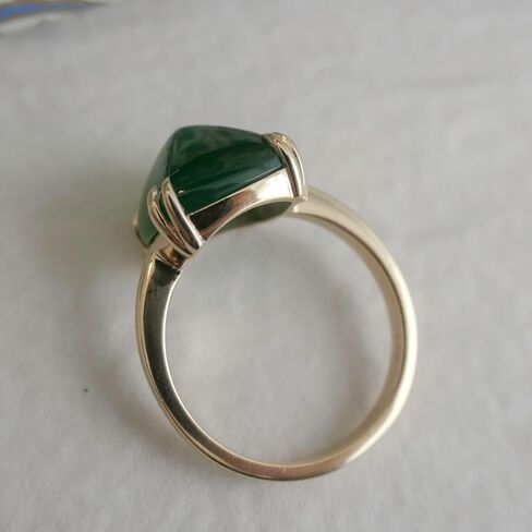 Green Onyx Sugar Loaf Cut Gold Plated Sterling Silver Ring - Natural Gem Gemstone - Birthday Valentine's Mother's Day Gift - Handmade Jewelry Gift Ideas for Women (9) in Kuwait