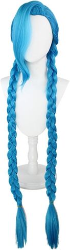 Jinx Arcane Cosplay Outfit Wig Anime Game Accessories Three styles of Jinx wigs and Cap Outfits Halloween Party Role Play Suit for Women (Style 3（120CM）,ONE SIZE) in Saudi Arabia