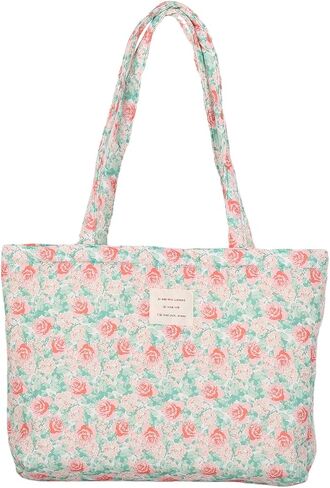 Floral Quilted Cotton Shoulder Bag for Women Daily Use Medium Size Handbag Large Capacity Thickened Design Tote in Kuwait