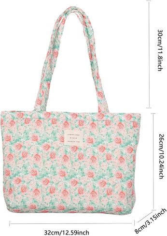 Floral Quilted Cotton Shoulder Bag for Women Daily Use Medium Size Handbag Large Capacity Thickened Design Tote in Kuwait