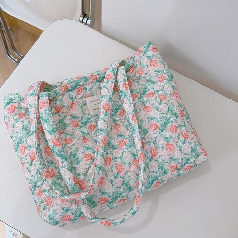 Floral Quilted Cotton Shoulder Bag for Women Daily Use Medium Size Handbag Large Capacity Thickened Design Tote in Kuwait