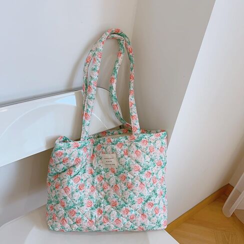 Floral Quilted Cotton Shoulder Bag for Women Daily Use Medium Size Handbag Large Capacity Thickened Design Tote in Kuwait