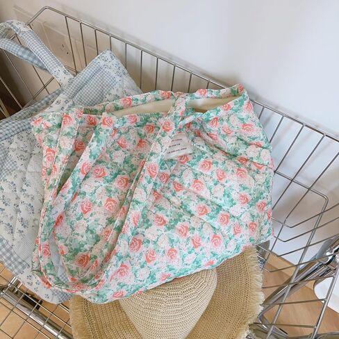 Floral Quilted Cotton Shoulder Bag for Women Daily Use Medium Size Handbag Large Capacity Thickened Design Tote in Kuwait
