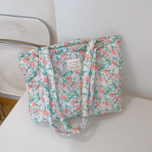 Floral Quilted Cotton Shoulder Bag for Women Daily Use Medium Size Handbag Large Capacity Thickened Design Tote in Kuwait