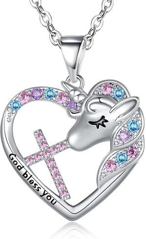 Cross Unicorn Birthstone Necklace for Girls Kids Unicorn Jewelry Easter Gifts First Communion Baptism Gifts for Godchild Teenage Little Girls Teens in Saudi Arabia