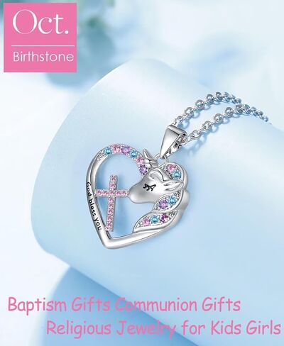 Cross Unicorn Birthstone Necklace for Girls Kids Unicorn Jewelry Easter Gifts First Communion Baptism Gifts for Godchild Teenage Little Girls Teens in Saudi Arabia
