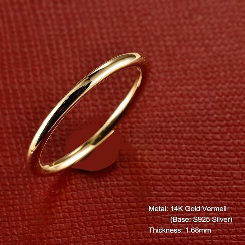 1.6mm Thick 14K Gold Vermeil Rings for Women, Thin Gold Ring Cute Dainty Stackable Stacking Midi Thumb Pinky Band Non Tarnish, Gift for Wife Mom Grandma, Size 5 to 10 in Kuwait