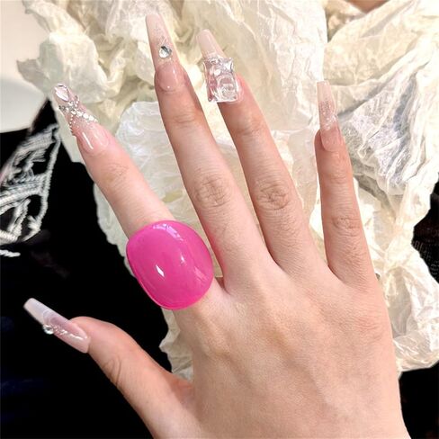 Resin Chunky Ring, Multicolor Acrylic Stackable Rings Set Vintage Plastic Knuckle Rings Aesthetic Y2k Statement Rings Thick Dome Finger Joint Ring for Women in Saudi Arabia