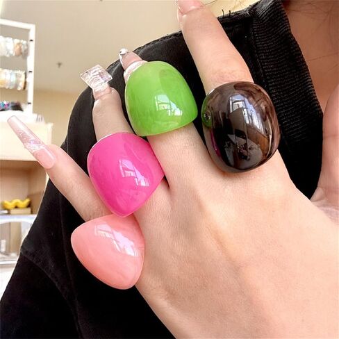 Resin Chunky Ring, Multicolor Acrylic Stackable Rings Set Vintage Plastic Knuckle Rings Aesthetic Y2k Statement Rings Thick Dome Finger Joint Ring for Women in Saudi Arabia