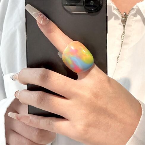 Resin Chunky Ring, Multicolor Acrylic Stackable Rings Set Vintage Plastic Knuckle Rings Aesthetic Y2k Statement Rings Thick Dome Finger Joint Ring for Women in Saudi Arabia